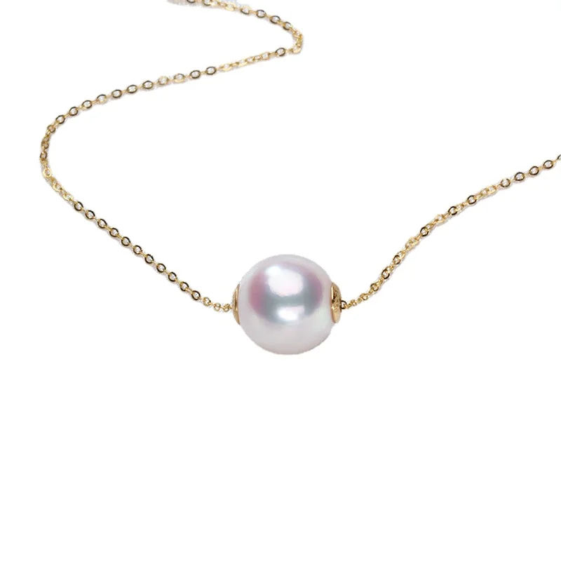 Diy Dainty Multi 18K Real Solid Yellow Gold   Pearl Bead Tiny Choker Chain Freshwater Pendant Natural  Pearl Necklace for Women