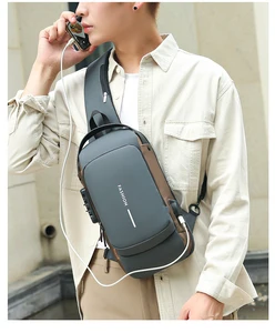OMASKA Custom Logo Fashion Waterproof Sport USB Chest Bag USB Crossbody Sling Bags for Men