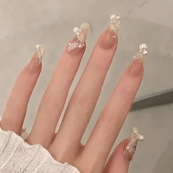 Direct Factory Wholesale Custom White Ice Girl Press-On False Nails Nail Drill Wear Manicure Pieces Pure False Type