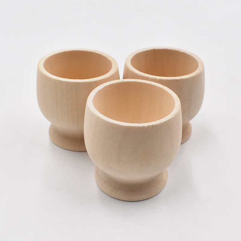 Polished Small Wooden Eggs Cup Mini Wood Cups for Kids DIY Painting Eco-Friendly Easter