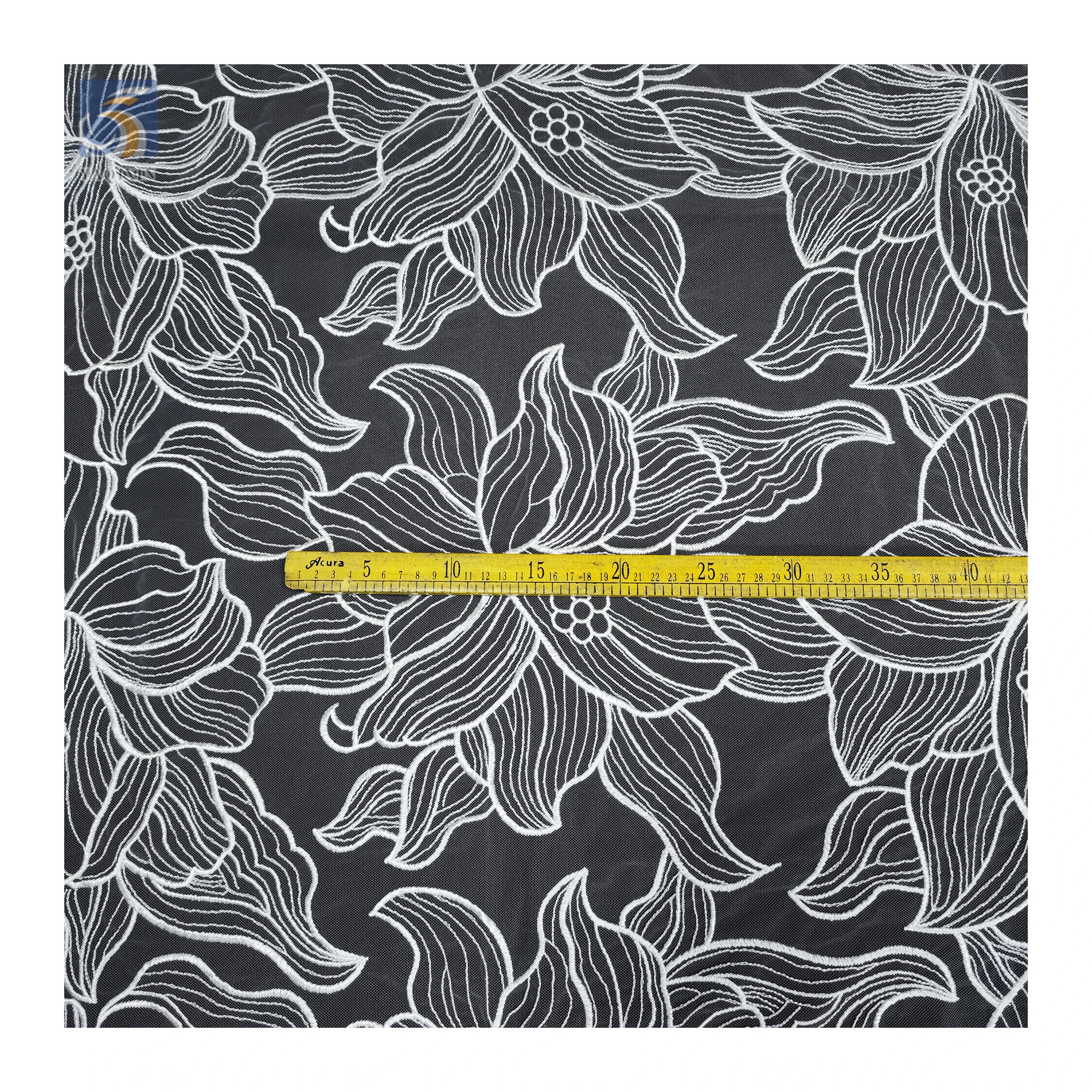 YX2736 Full Custom Lotus Pattern Design 2025 Pure White 100 Polyester Milk Silk Embroidery Mesh Tulle Fabric