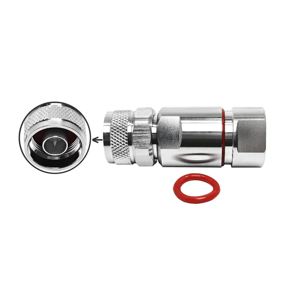 50ohm Impedance RF Connector N Male Plug Straight Clamp 1P Brass Pins  for 1/2'' Cable  1/2 Feeder Coaxial Cable
