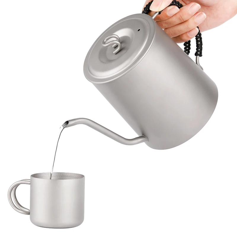 Camping Ultralight 950ml Titanium Tea Pot Kettle Long Narrow Spout Coffee Maker  Pot Outdoor Camping Backpacking