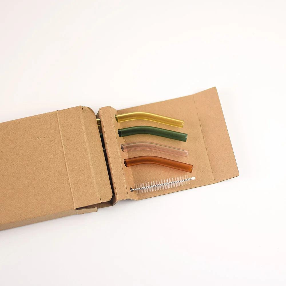 Reusable Glass Straws for Drinking with Straw Packaging Box and Brush