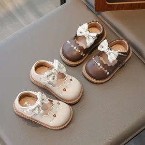 Wholesale Anti slip Outdoor Girls' Children's Princess Bow Shoes Non-Slip Soft Leather Princess Shoes