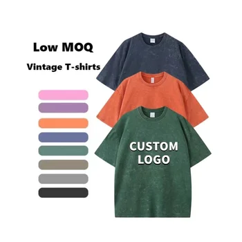 Acid Washed Men's T-shirts Wholesale Clothing 100% Cotton Heavyweight T shirt Custom Logo Oversized O-Neck Vintage T Shirt
