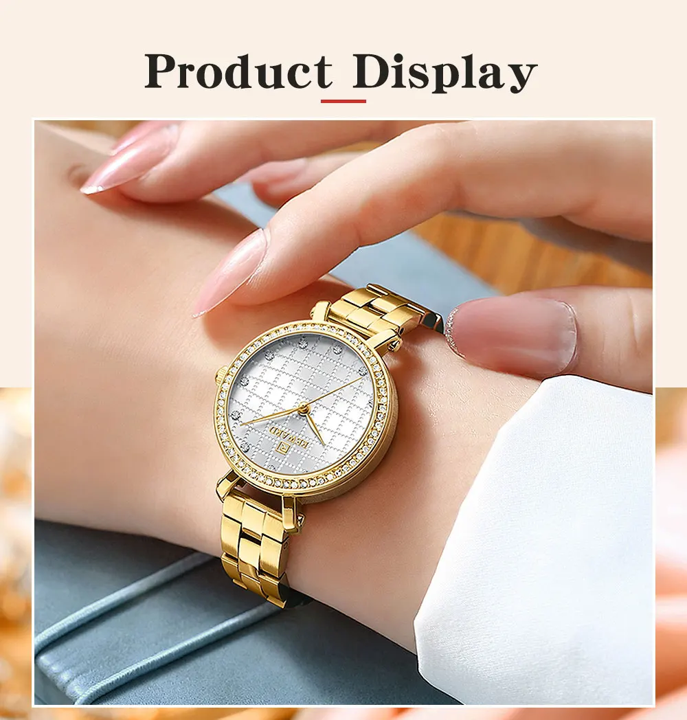 REWARD Watch for Women Wrist Watches Top Brand Quartz Movement Grid Dial Clock Stainless Steel Wristwatches