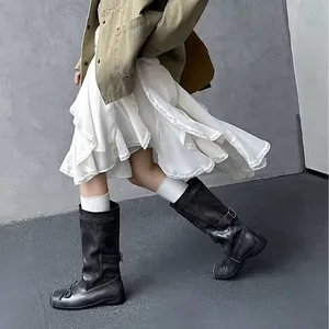 Wholesale High-quality Mid Length Women's Boots for Autumn and Winter, New butterfly Bow square Toe Large Round Knight Boots