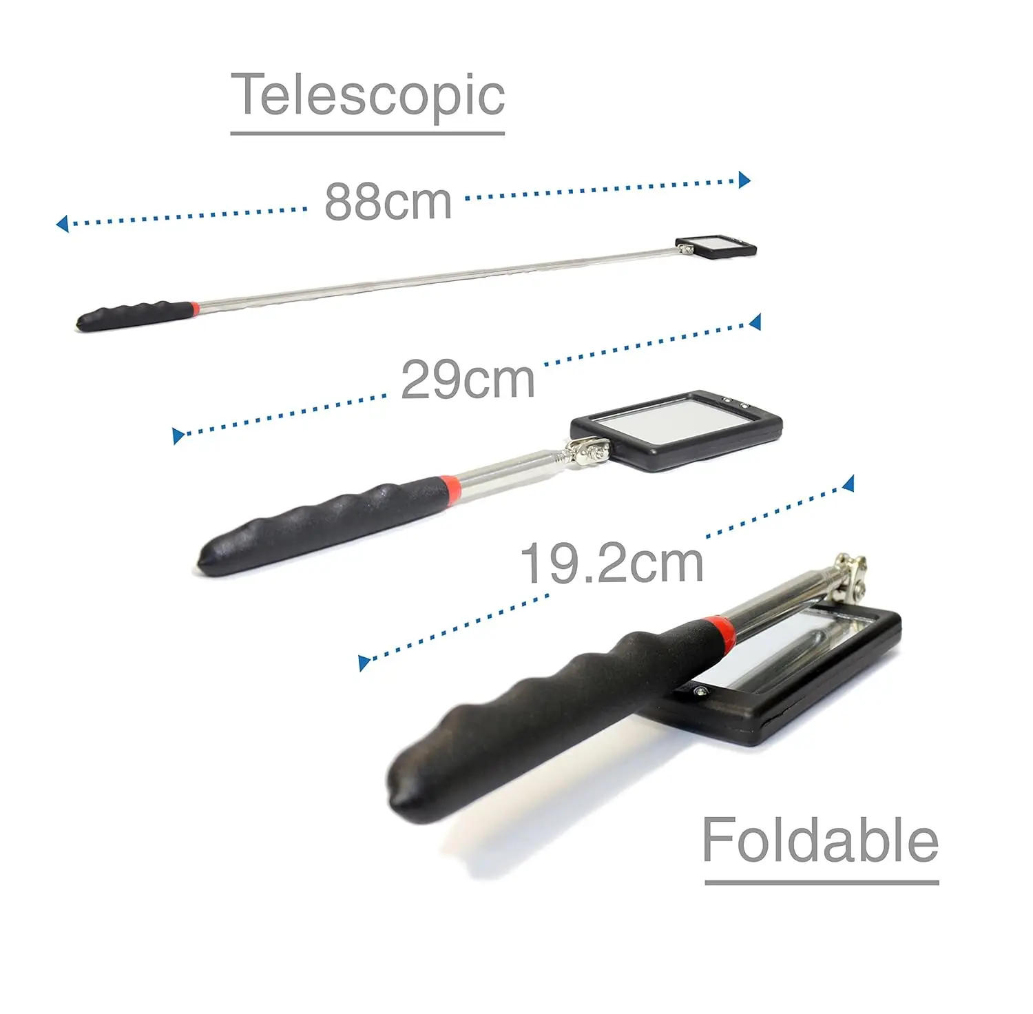 Telescoping LED Inspection Mirror – Mechanic's Tool With Swivel Head & Batteries Included