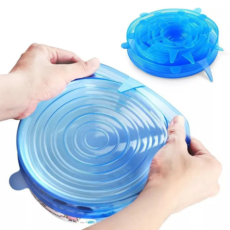 Multifunctional 6 pack silicon food lid set bowl cover with various sizes,Food saving silicone stretch storage lids organizer