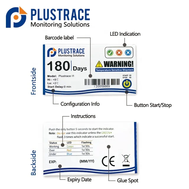 PLUSTRACE I1 Single Use Cold Chain Thermal Label Indicator,Temperature Electronic Indicator.