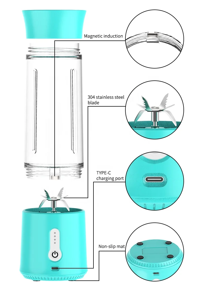 1pc 500ml Freshly Squeezed Fruit & Vegetable Portable Blender With Handheld  Juice Cup, 4000mah Rechargeable Personal Sized Blender With 304 Stainless  Steel 6-leaf Blade, Suitable For Smoothie