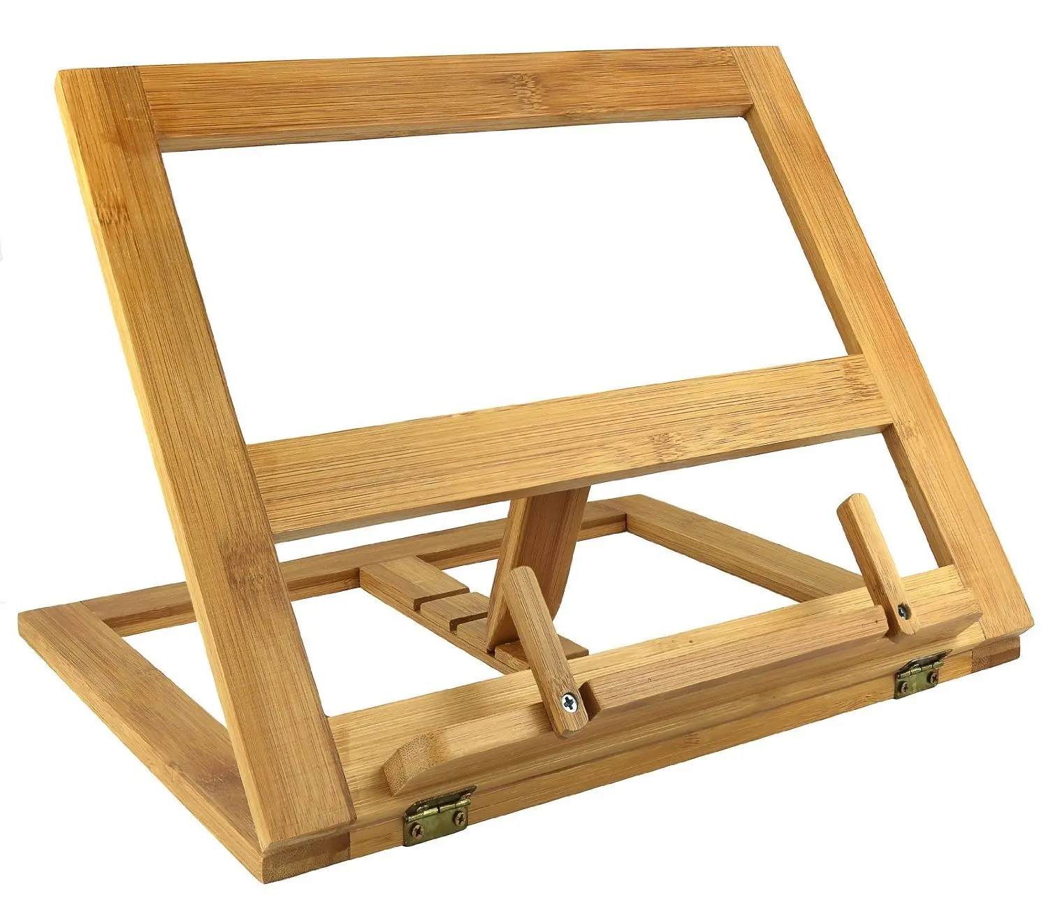 2026 Latest Design Eco-friendly Bamboo Foldable Adjustable Laptop Book Holder Stand with Clips 26x33cm Easy Portable for Reading