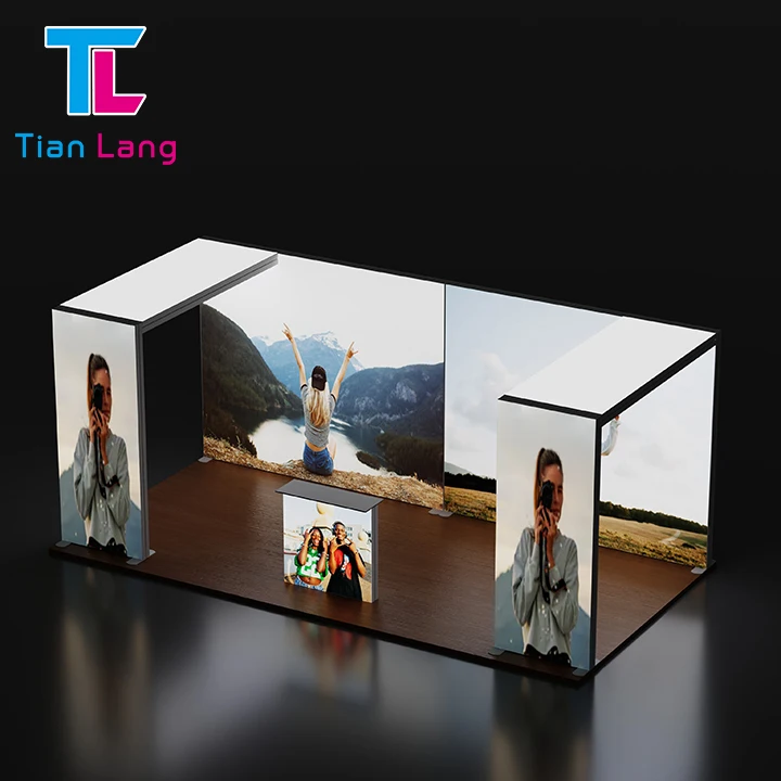 Free Design Backlit Exhibition Booth Design Portable Trade Show Backdrop LED L-shaped Corner Exhibition Light Box