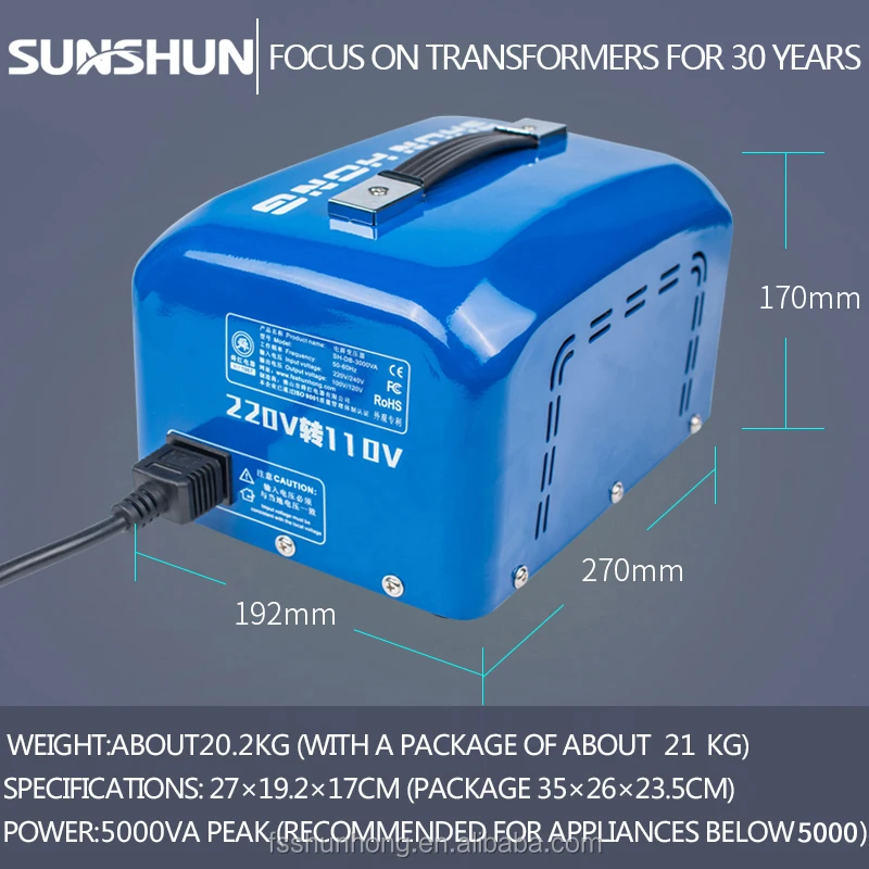 Shunhong 5000W Pure Copper Power Transformer 220V 110V 5KVA Toroidal Air Conditioner 5000VA Converter 120 240V