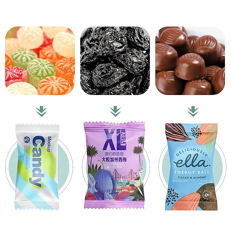 Three Servo Motor Multifunctional Horizontal Flow Wrap Packaging Bagging Automatic High Speed Candy Pillow Packing Machine