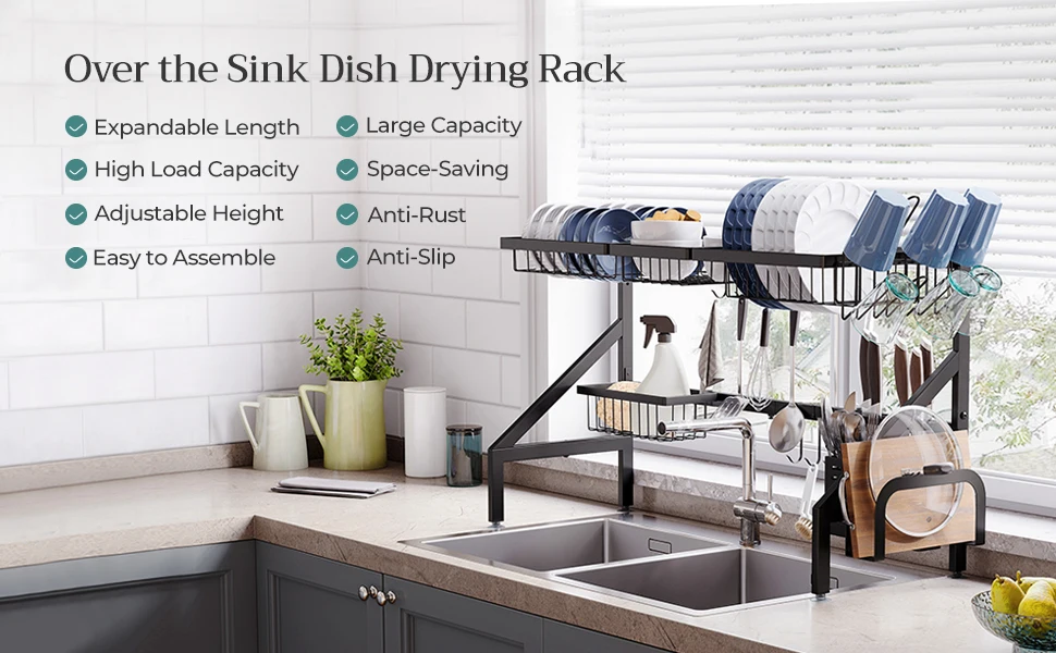 Dropship Expandable Dish Drying Rack Adjustable Dual-Part Dish