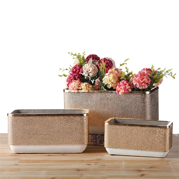 Wholesale Custom logo Modern Home Goods Ornaments Gold Plating Indoor Decorative Planters / Cement Garden Pots