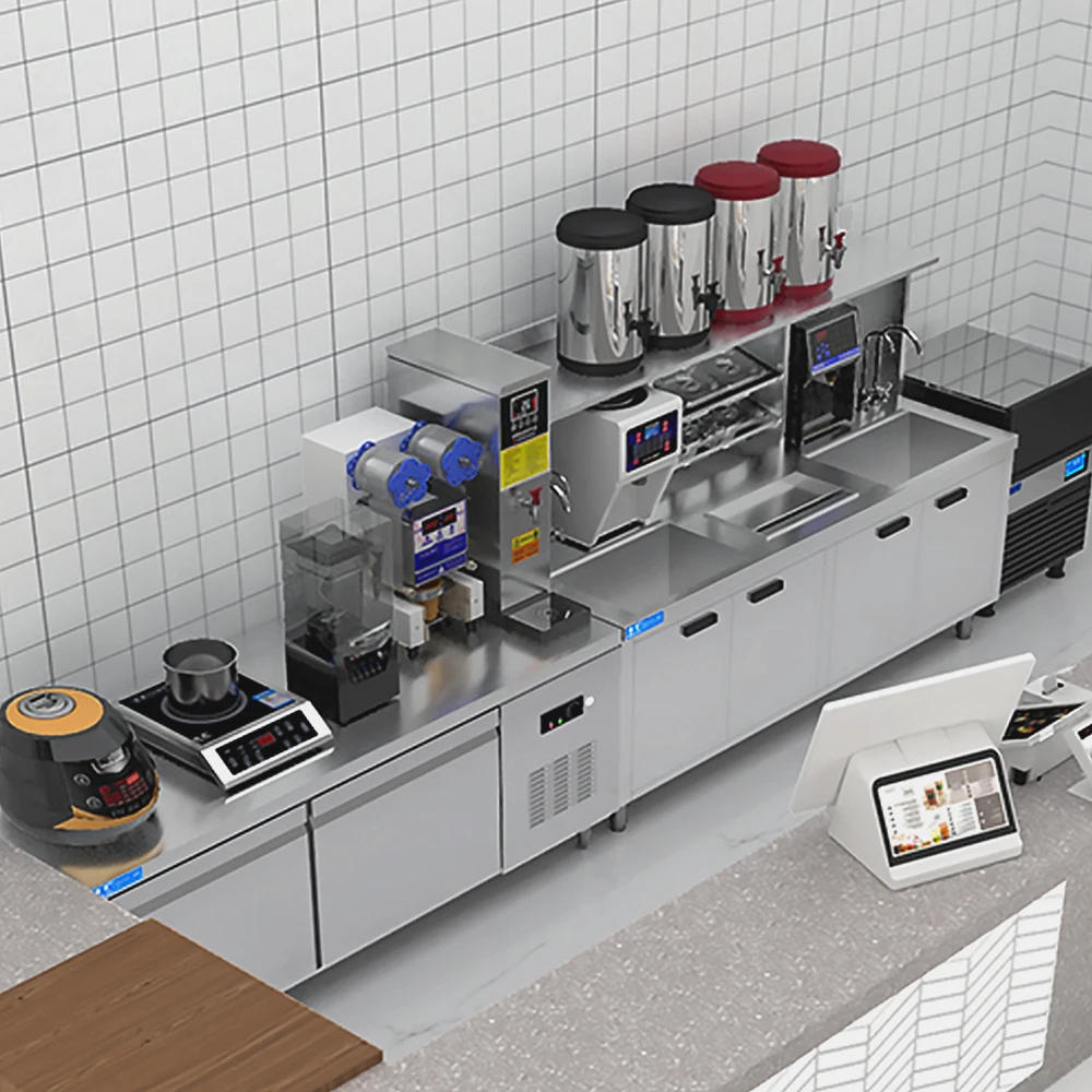 HENGZHI Factory Outlet Customizable All Set Bubble Tea Equipment Milk Tea Shop Counter Bubble Tea Counter with 3D Design Layout