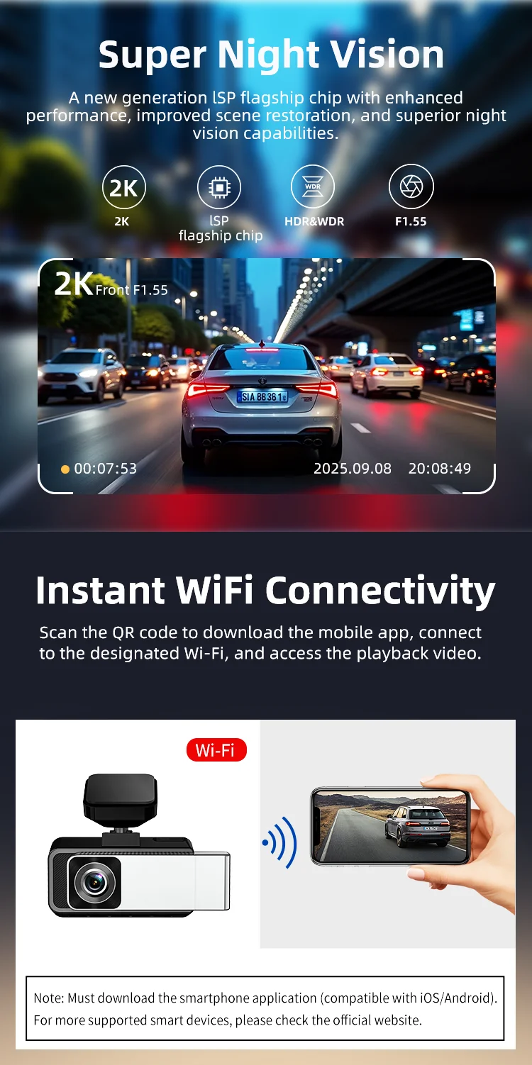 HD 4g Dash Cam 3 Channel 2K Drive Recorder Dash Cam 1944P+1080P+1080P GPS Black Box with 3.0 Inches IPS LCD App for Global Agent factory