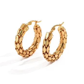 wholesale fashion jewelry Snake scale hoop  earrings 18K Gold PVD plated stainless steel  earrings hoops for women