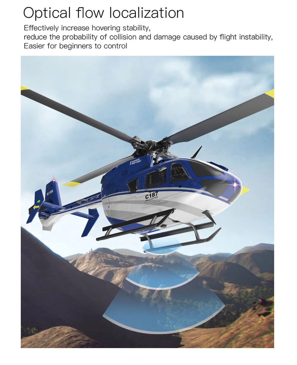 Hoshi RC ERA C187 Helicopter 2.4G 4CH Single Blade EC-135 Scale 6-Axis Gyro Electric Flybarless RC Remote Control Helicopter RTF