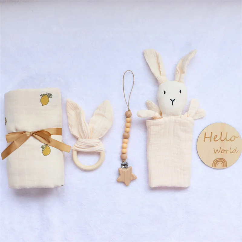 2023 New Arrival New Born Baby Gifts Set Organic Cotton Swaddle Blanket