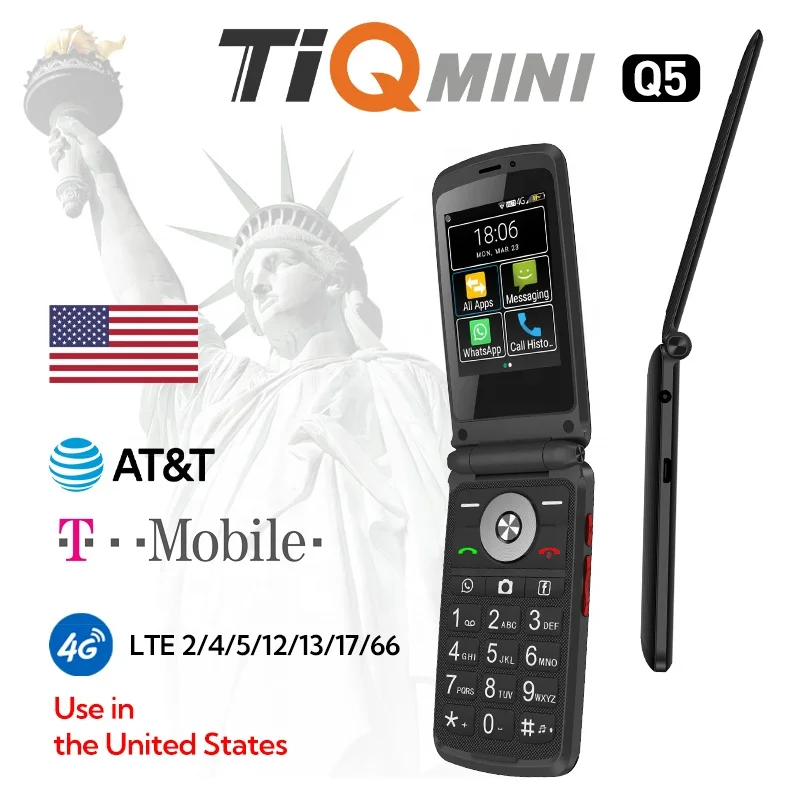 TIQ Mini Q5 Flip Phone - Android 11, Dual Camera, Hebrew Keyboard