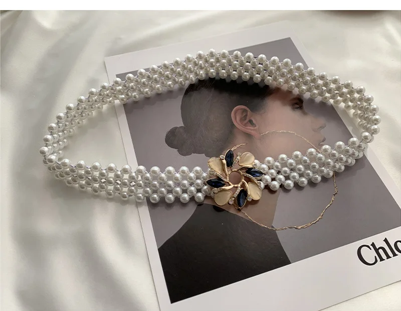 Женский эластичный пояс с жемчугом