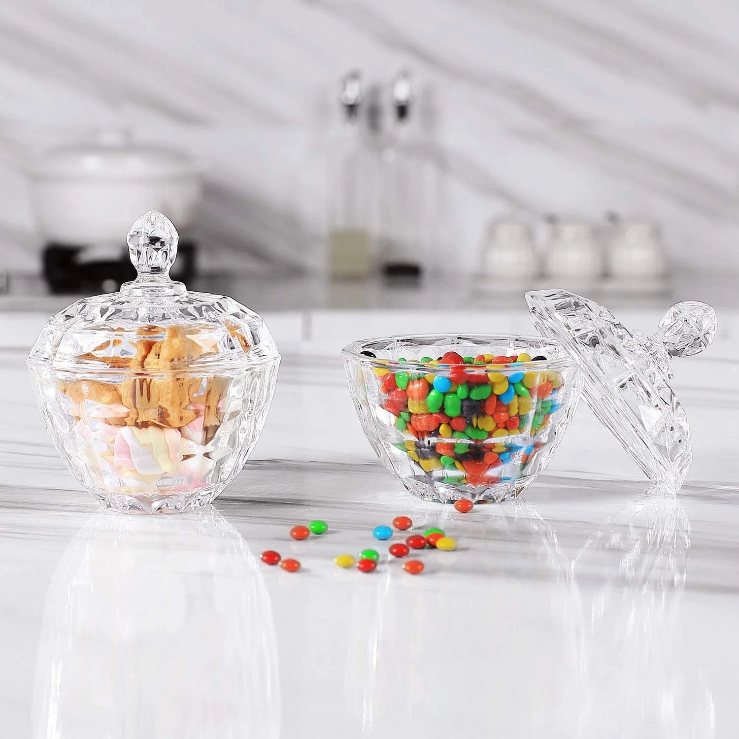 LARGE GLASS CANDY DISH WITH LID CLEAR COVERED CANDY BOWL CRYSTAL CANDY JAR  FOR H