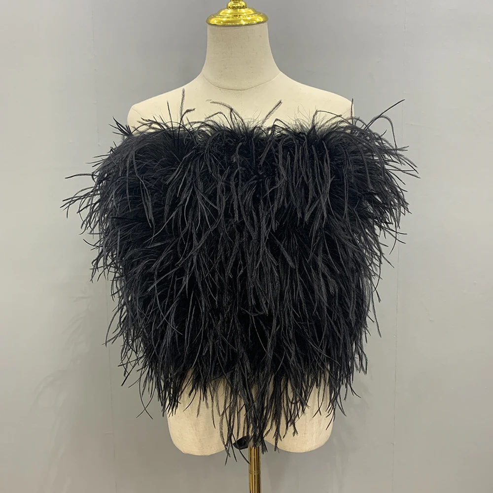Party Tube Feather Crop Tops - Elegant Ostrich Feathers