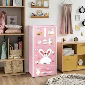 5層ウサギデザイン子供用おもちゃ衣類プラスチック収納キャビネット