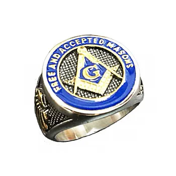 European and American jewelry religious freemasonry stainless steel ring electroplated gold drip blue glue spot ring