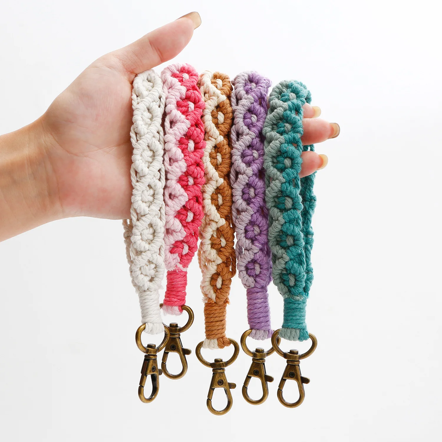 2023 Pretty Colored Cotton Woven Wrist Keychain Boho Macrame Wristlet