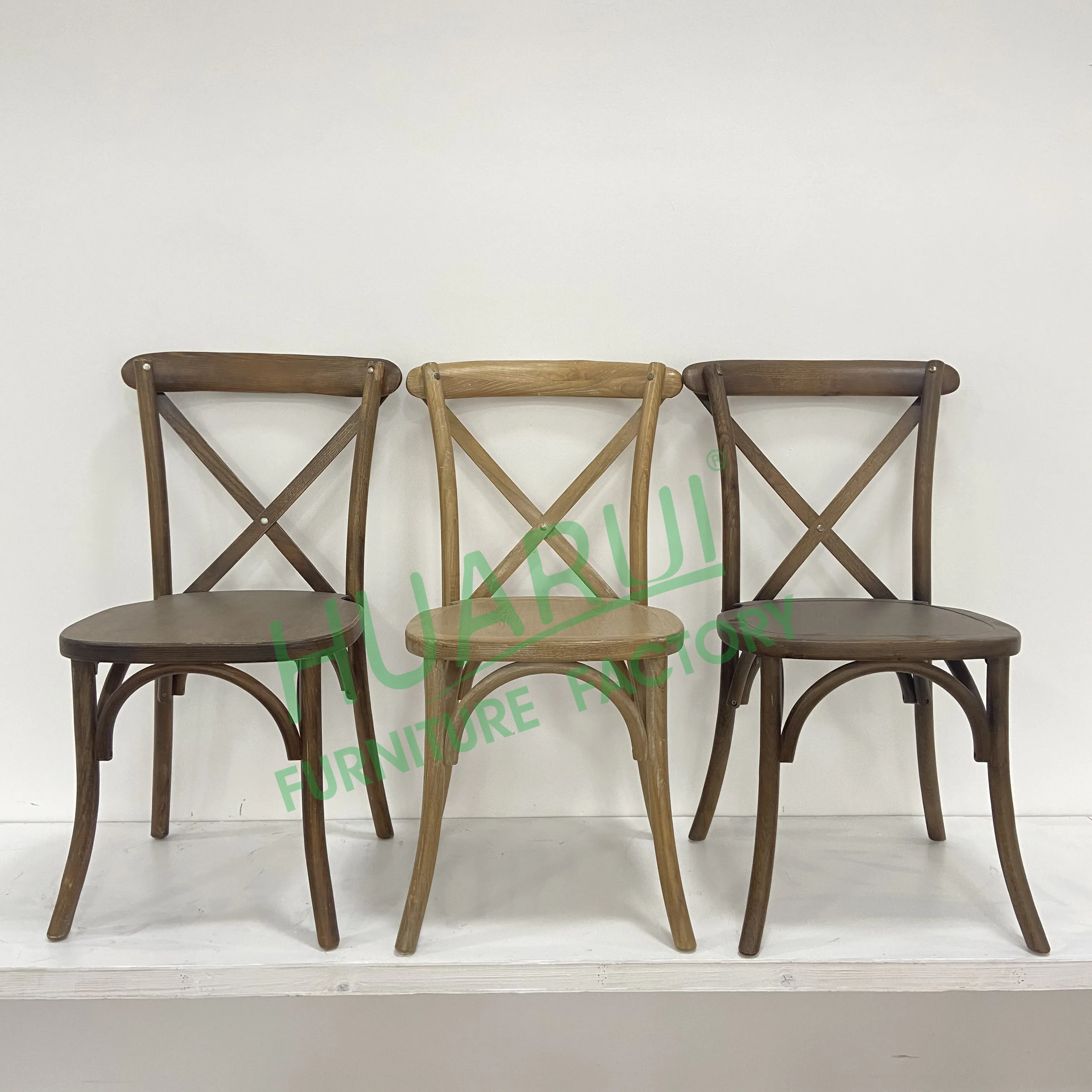 Huarui Modern Solid Wood X Chair Crossback Stack for Outdoor Farmhouse Wedding Events Hotels-Versatile Furniture Design