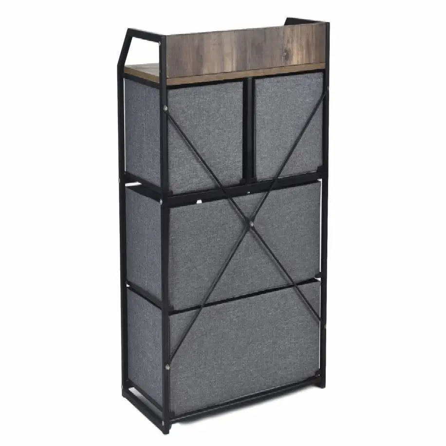 Fabric Storage Cabinet 4 Drawer Fabric Dresser Organizer Vertical Storage Tower Units with Steel Frame