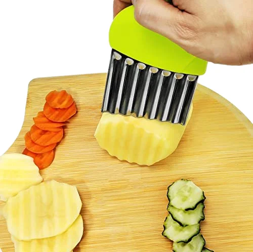 Waffle Fry Cutter Crinkle Cutter Knife for Kids Stainless Steel Wavy Chopper for Veggie French Potato