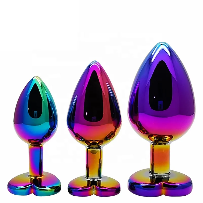colorful buttplug rainbow heart crystal metal anal butt plug