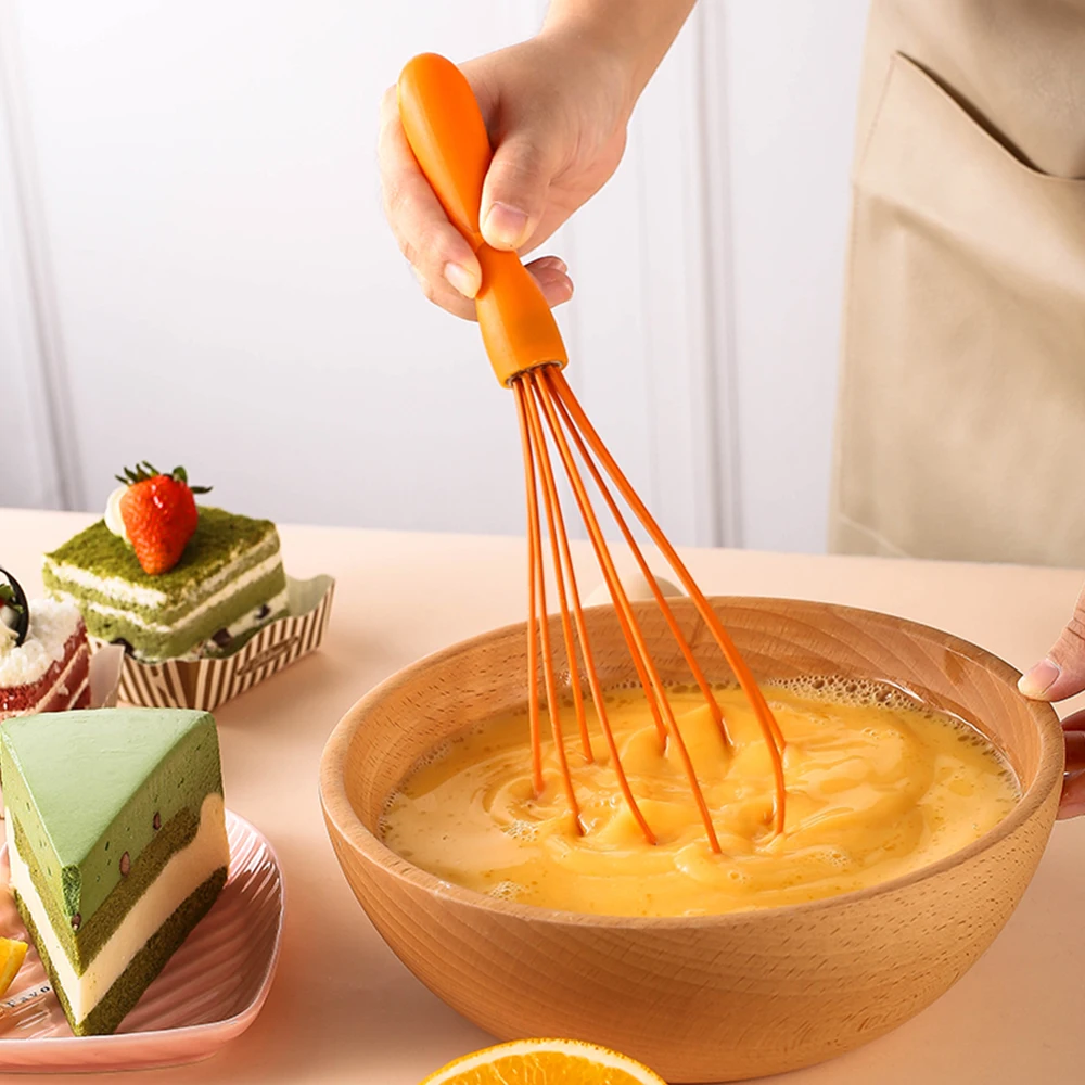 Silicone Egg Mixer Egg Beater Manual Self Turning Wooden Handle