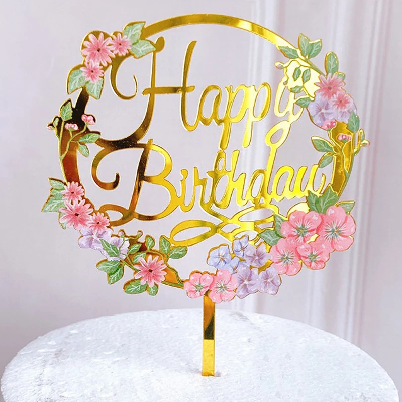 Details about   Gold Flower Anniversary Happy Birthday Cake Acrylic Topper Wedding Party  Fast 