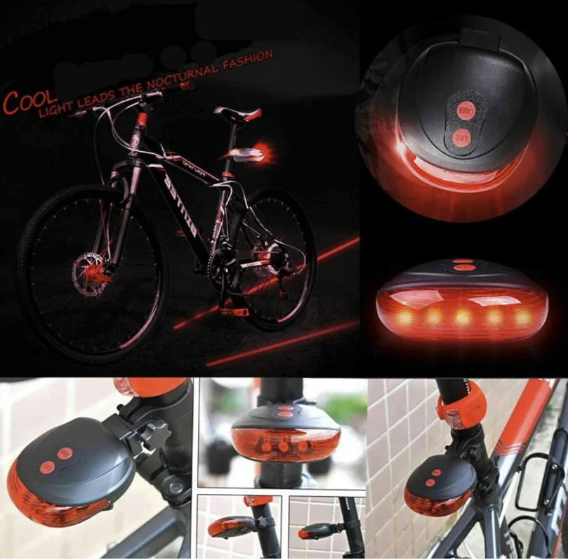 Bike Light Mount Tail Rear MTB Road Bicycle 5 LED 2Laser Safety Warning Lamp NEW 