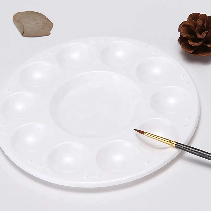 10 Palettes De Peinture Rondes Plastique Blanc - Diamètre 17cm - Pour Aquarelle Et Acrylique - Nettoyage Facile