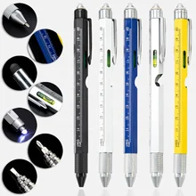 Multifunctional Metal With Lamp Stylus 7 in 1 Tool Ballpoint Pen Screwdriver Level Scale Touch Screen Pen