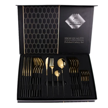promotion gold and black cutipol cutlery stainless steel 24pcs cutlery set