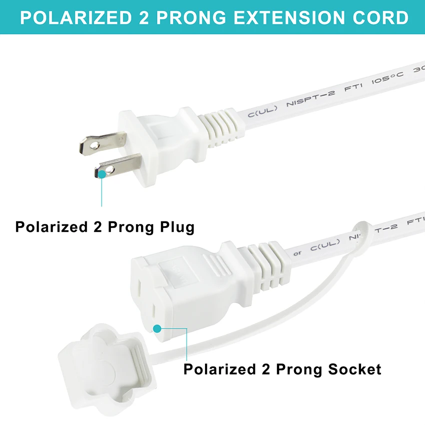 NEMA 1-15P to NEMA 1-15R Power Extension Cord 18AWG Black 2 Prong AC Cable for Appliance Office Equipment Lighting Electronics