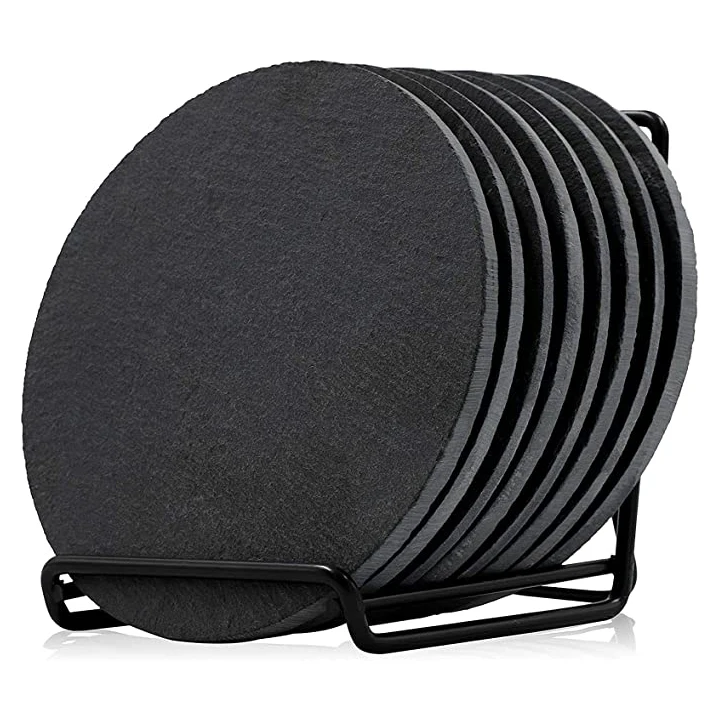 Wholesale Black Non-slip Engraving Drink Slate Stone Bulk Coasters Set ...