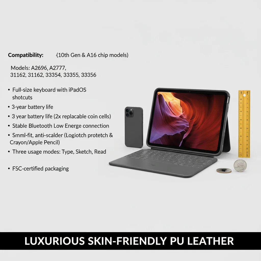 product slim folio keyboard case for ipad 10th gen  a16 with integrated bluetooth wireless keyboard for ipados shortcuts laudtec-4