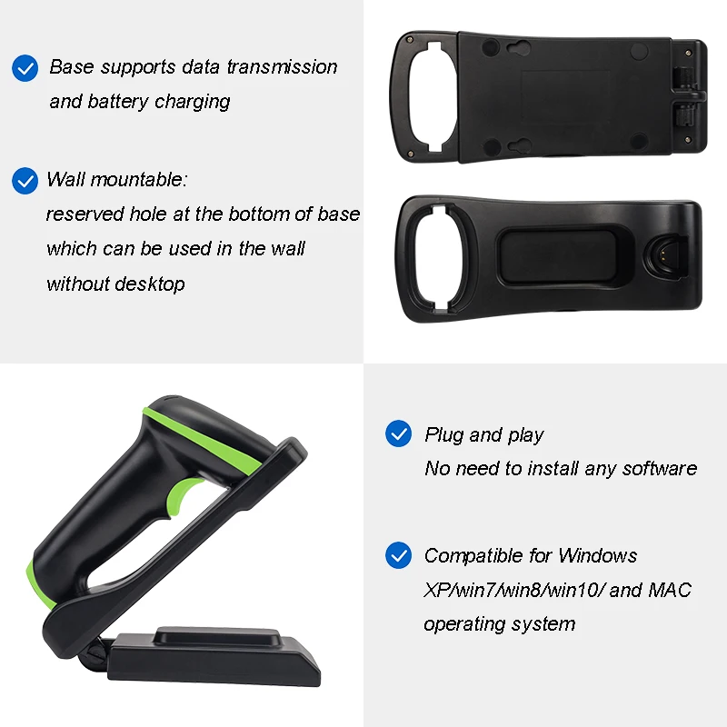 YHDAA Fall Prevention Barcode Reader Large Capacity Battery Handheld 1d Wireless Laser Barcode Scanner Gun