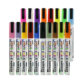 Liquid Chalk Markers,18 Pack, Wet Wipe Erasable Ink Chalk Board Markers,  3mm Reversible Tip Chalk Pens