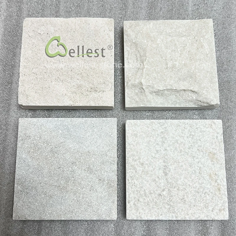 Different Types of 10x10cm White Quartzite Marble Natural Stone Samples for Exterior Outdoor Paver Use